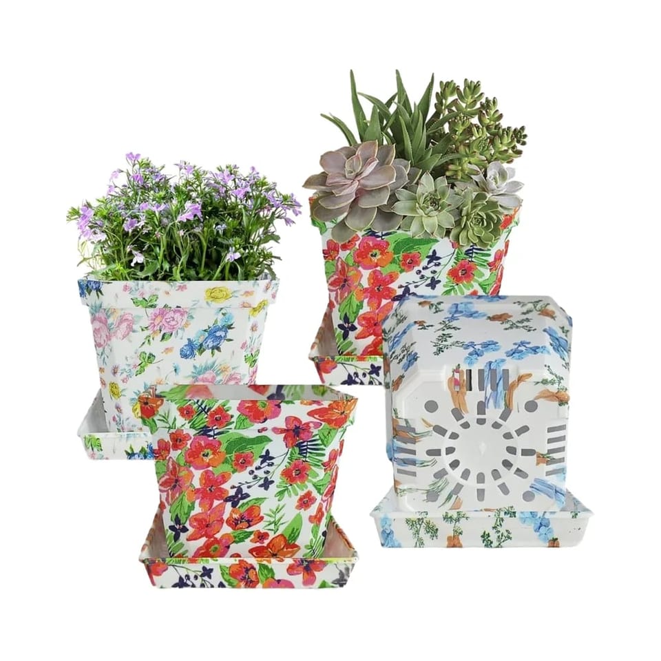 Modern Decorative Plastic Plant Pots Printed Flower Pot Pallet Container for, product photo
