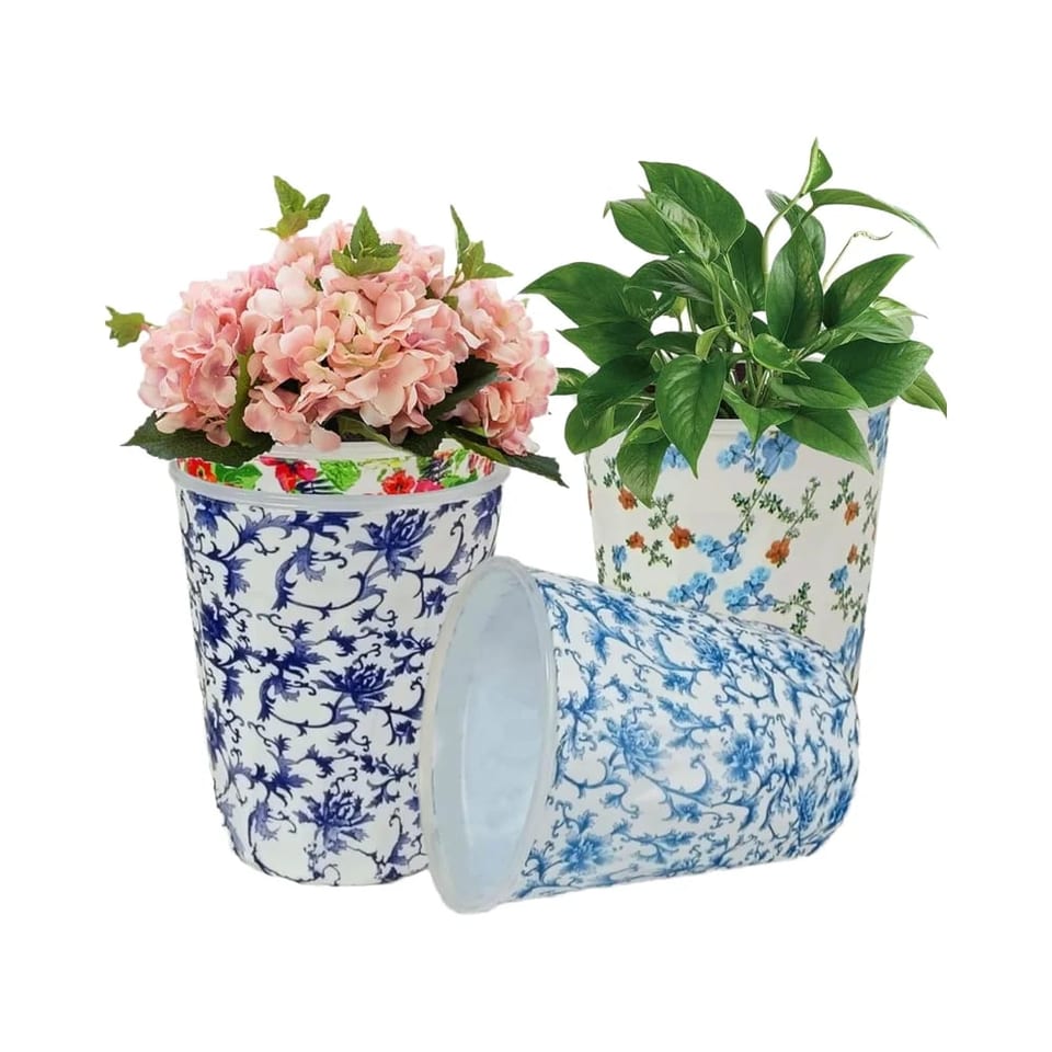 5 Inch Plastic Flower Pots & Planters Retro Design Drain Hole Tray for Indoor, product photo