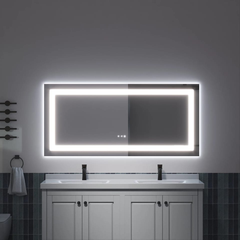 60 28 in. Modern LED Smart Bathroom Mirror Anti-fog Wall Mounted Vanity Mirror, product photo
