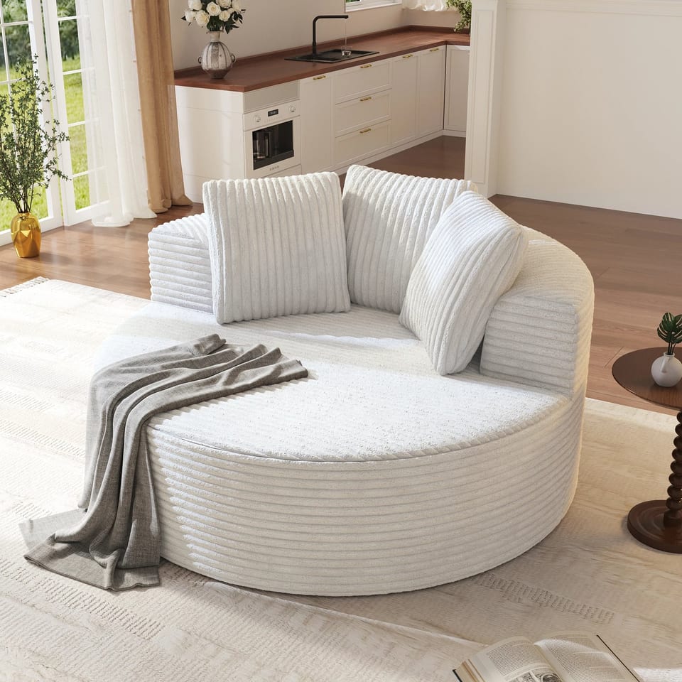 ATUNUS US Modern Apartment Brown Lounge Sofa Vacuum Compressed Foam Round, product photo