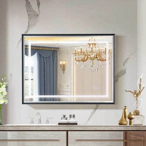 45x35inch Glass LED Bathroom Beveled vanity mirror with lights Gradient Front, product photo