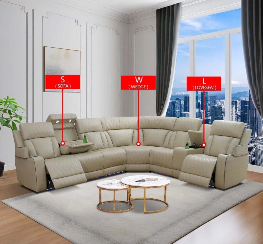 Living Room Hotel Convertible Leather Sectional Sofa Set with U-Shape Recliner, product photo