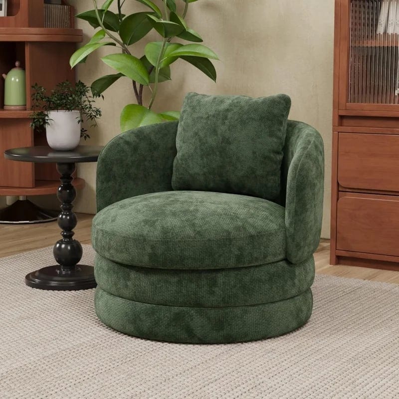 M Modern Round 360° Swivel Barrel Accent Chair Chenille Upholstered Comfy, product photo