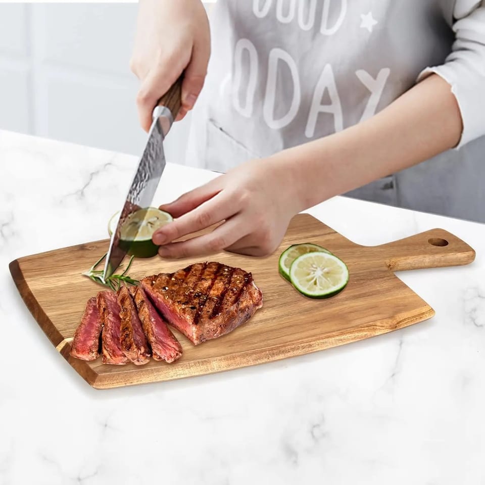 Lumina Eco-Friendly Acacia Wood Handle Rectangular Charcuterie Kitchen Chopping, product photo