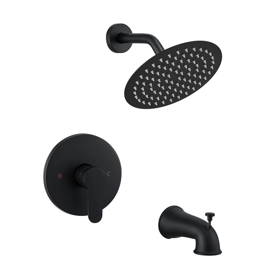 Matte Black Brass Valve Single Handle Faucet with 2-function Shower Bath Shower, product photo