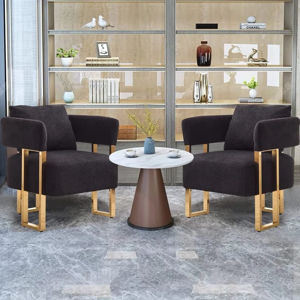 M Modern Teddy Fleece Upholstered Metal Foot Living Room Side Chair with Gold, product photo