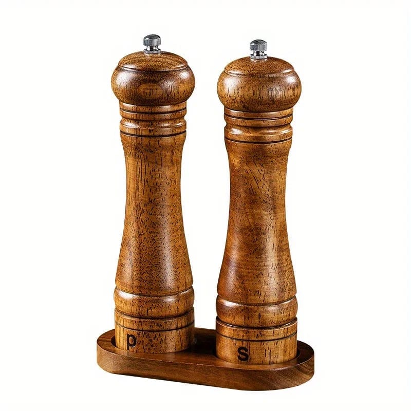 USA Warehouse Stock Items Wood Pepper Grinder 2Pcs With Tray ForSalt Spice Hand, product photo