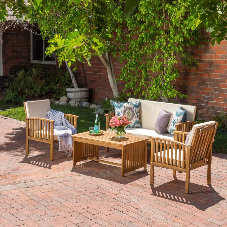 4pcs Modern Wooden Accent Chair Set Outdoor Furniture Waterproof for Backyard &, product photo