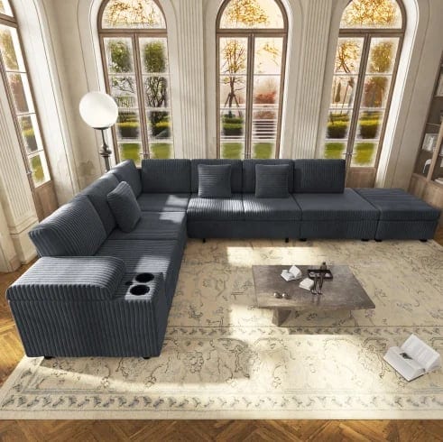 Modern L-Shaped Sectional Sofa Removable Ottoman Convertible Sleeper Hidden, product photo