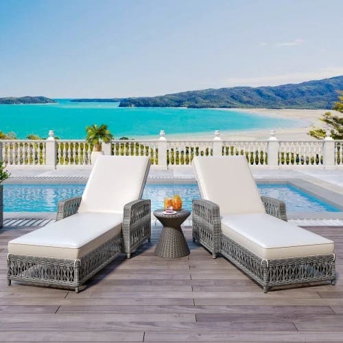 Modern Portable Outdoor Long Reclining Chaise Lounge Wicker Patio Recliner, product photo