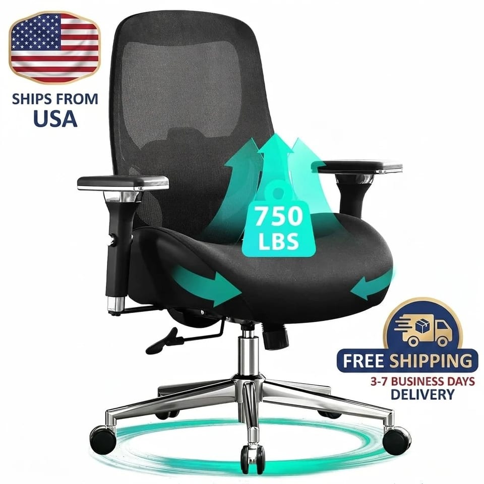 VANBOW 750LBS Wide Heavy Duty Black Mesh Ergonomic Office Chair with Lumbar, product photo