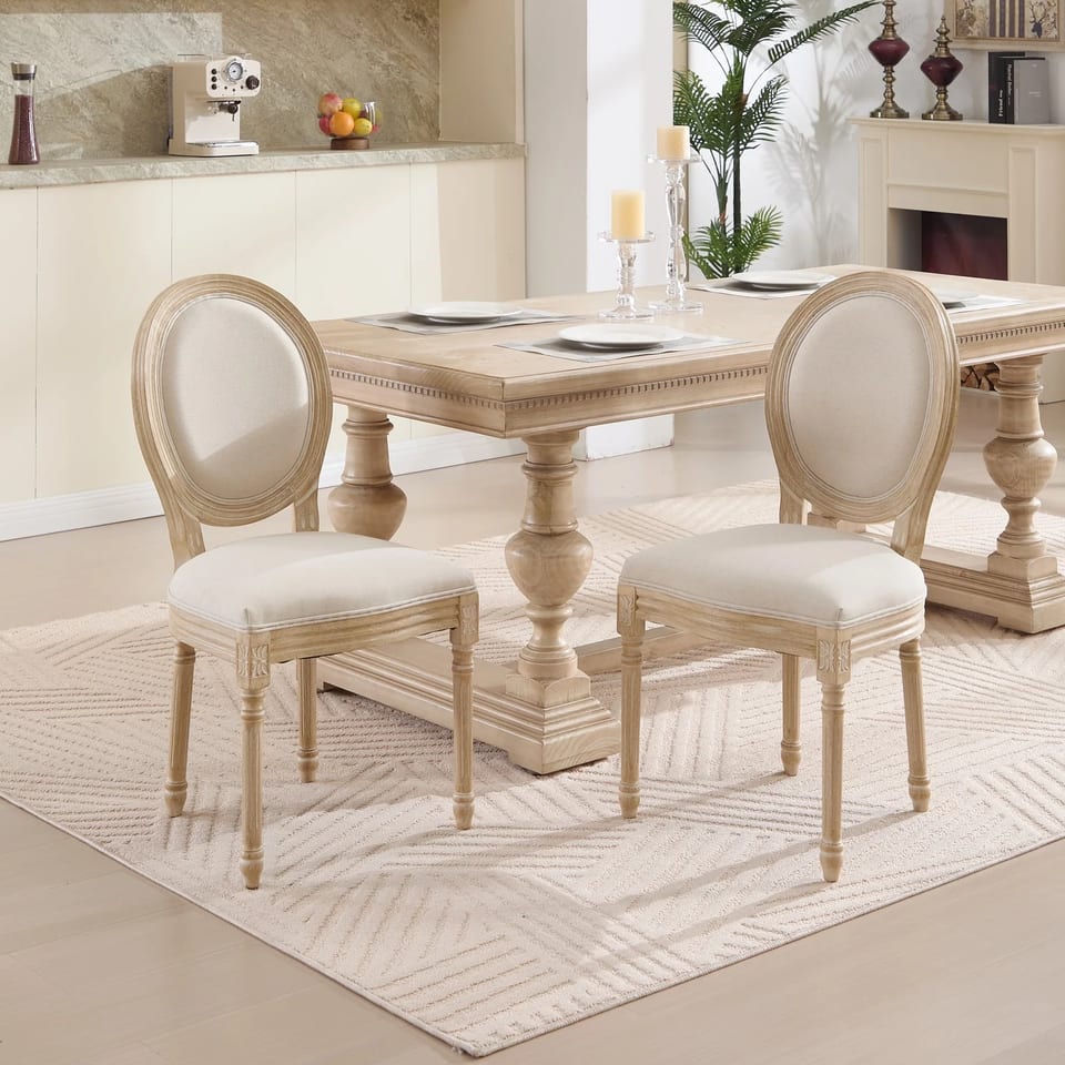 Stackable Wedding Dining Chair Set of 2 Round Back Upholstered Vintage Wooden, product photo