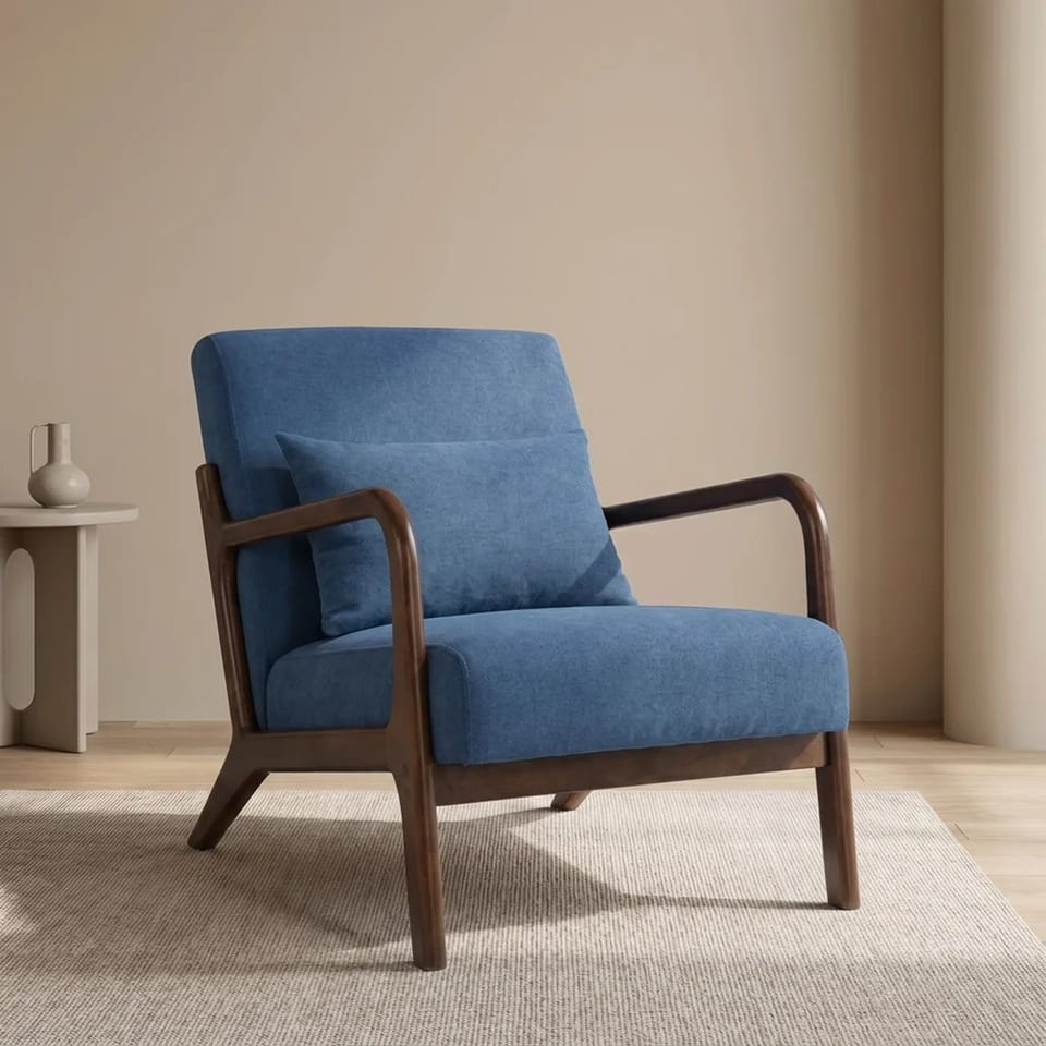 Wooden Arm Chair Velvet Nordic Modern Living Room Single Sofa Chair Café Hotel, product photo
