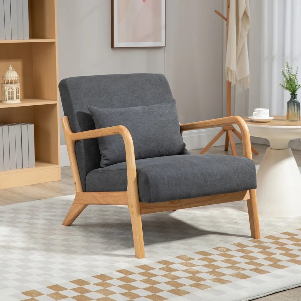 Lazy Wooden Velvet Chair Modern Living Room Sofa Restaurant Luxury Nordic Arm, product photo