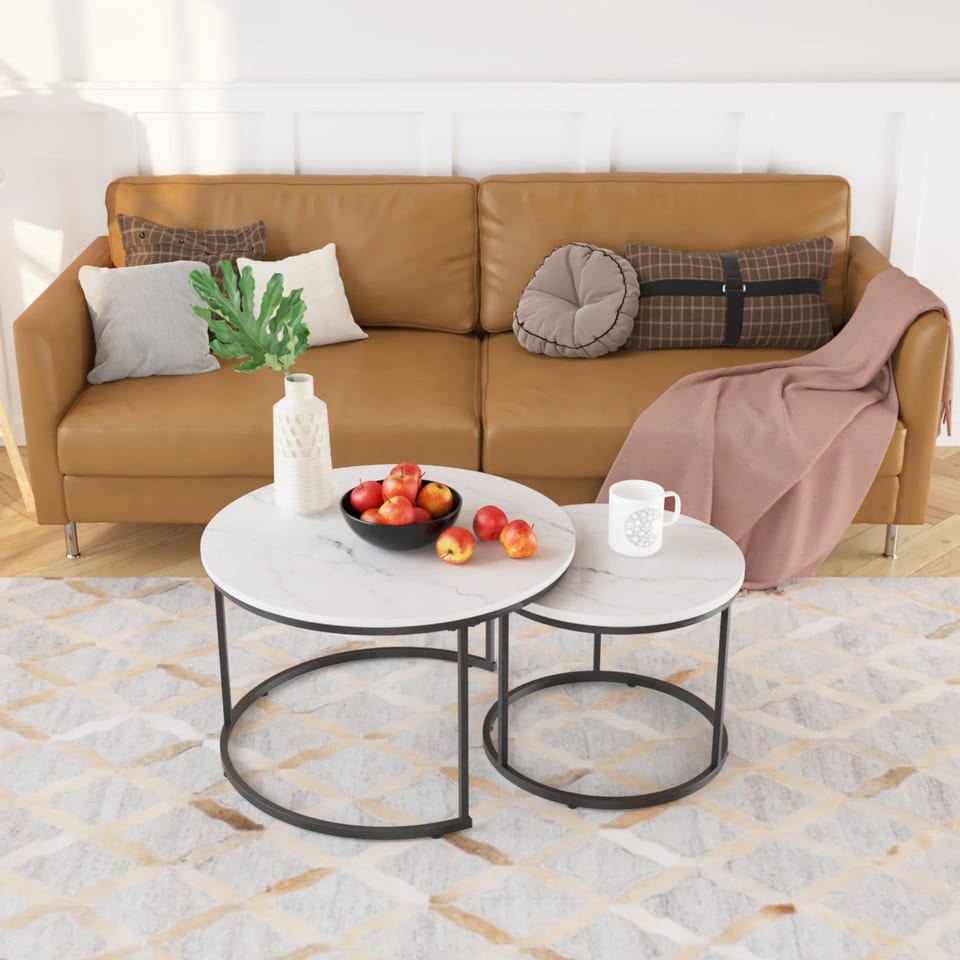 Nesting Coffee Table Set of 2, Round Coffee Table with Sturdy Metal Frame, product photo