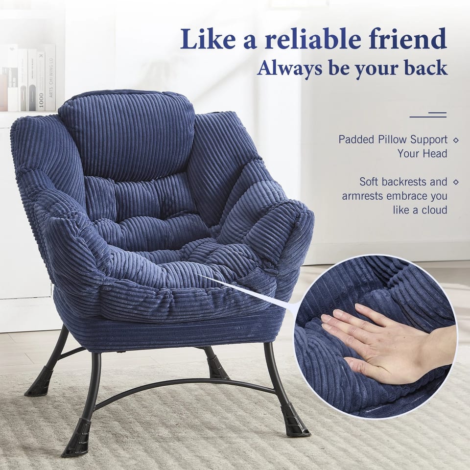 Modern Navy Blue Lounge Accent Chair Footrest Armrests Upholstered Small Space, product photo