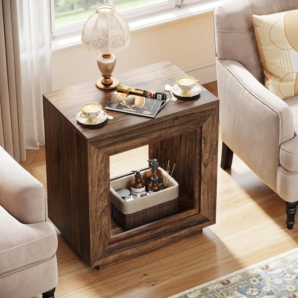 Tribesigns Brown End Table, 24" Side Table with Storage Shelf, Farmhouse Style, product photo