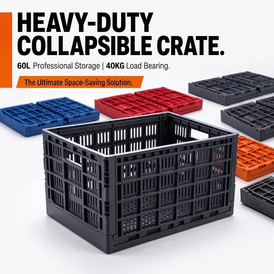 Collapsible Plastic Basket Foldable Fruit Crate Stackable Display Basket, product photo