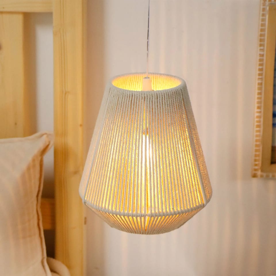 Battery Powered Hanging Light Boho Style Woven with Cotton Rope Portable, product photo