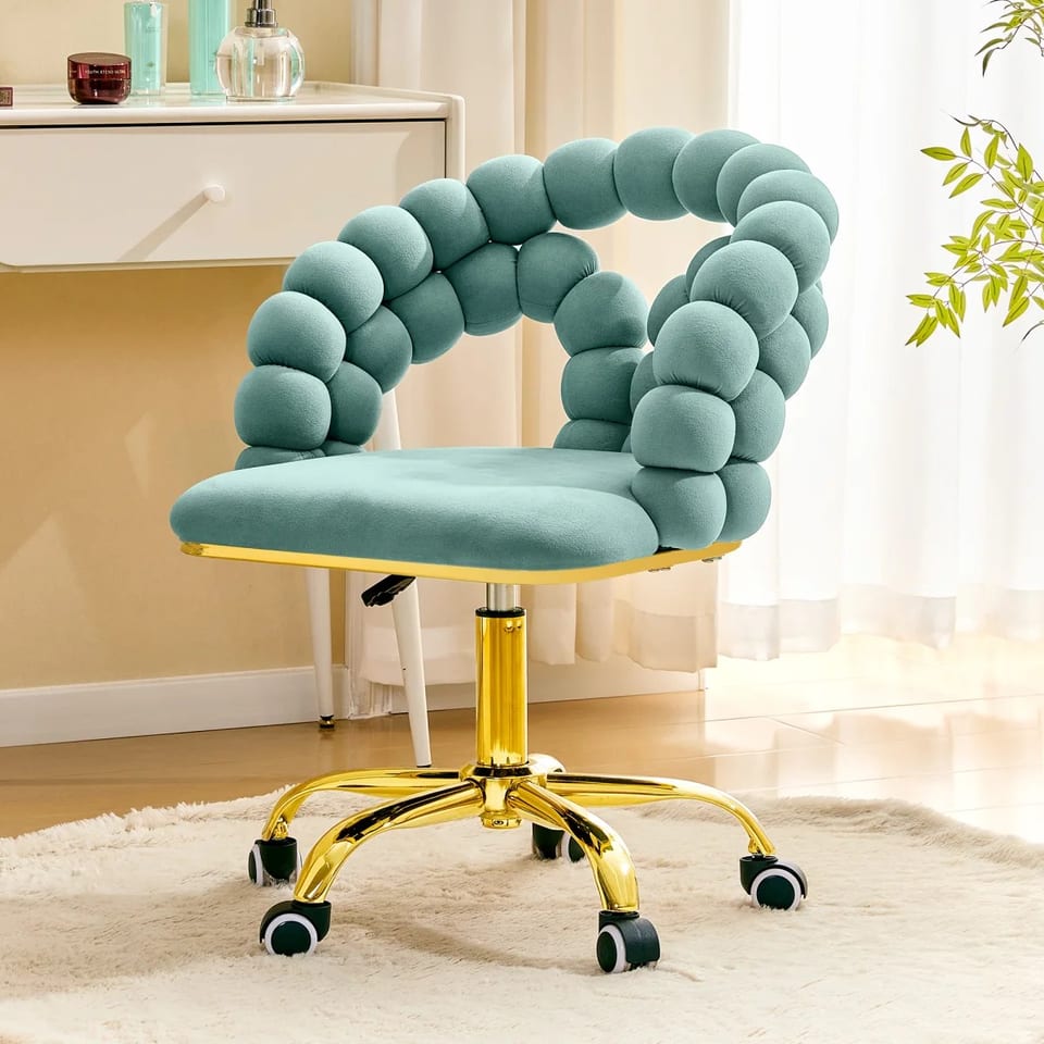 Modern Velvet Adjustable Swivel Desk Chair with Bubble Back Upholstered Vanity, product photo