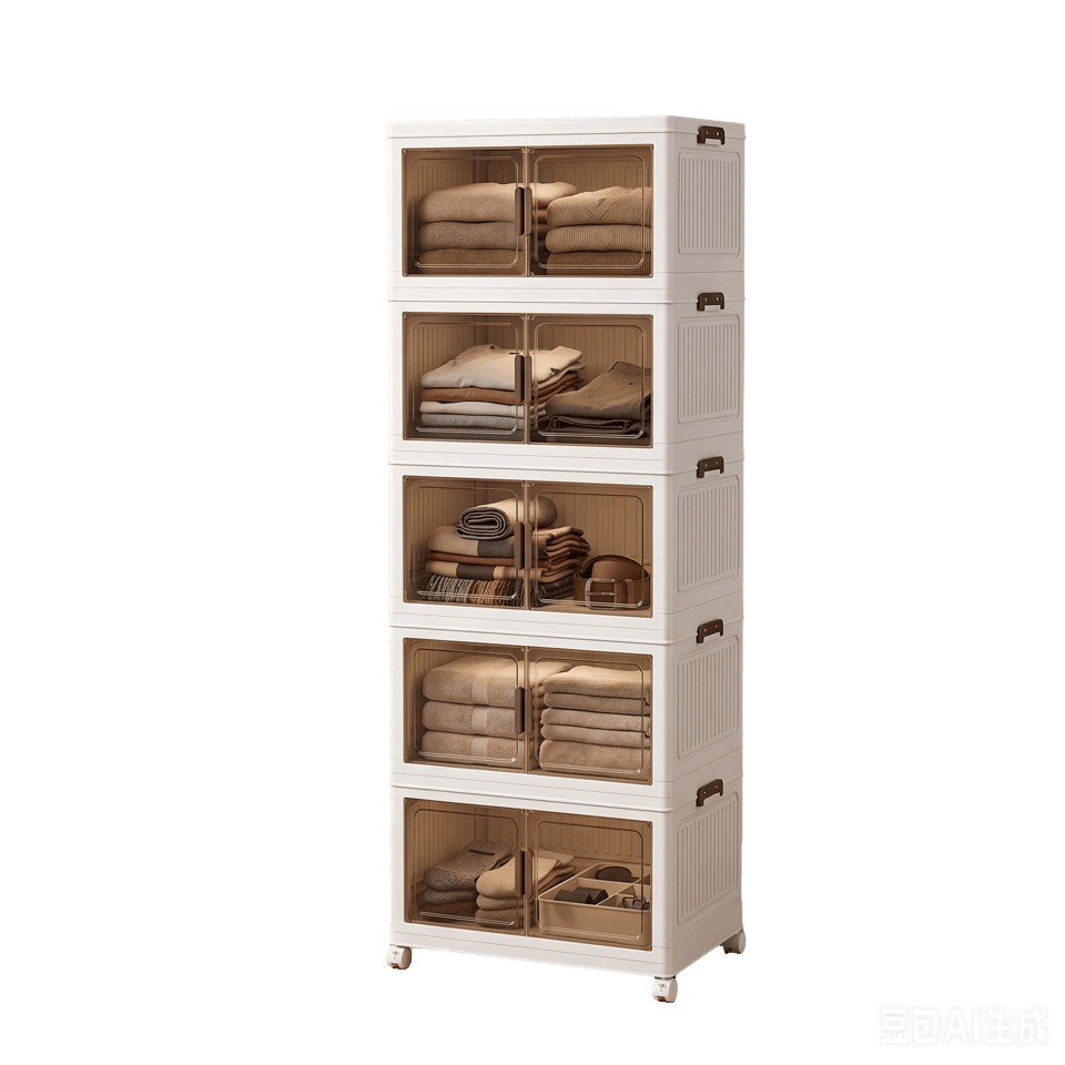 Foldable Plastic Storage Box With Wheels Covered Wardrobe Organizer Stackable, product photo