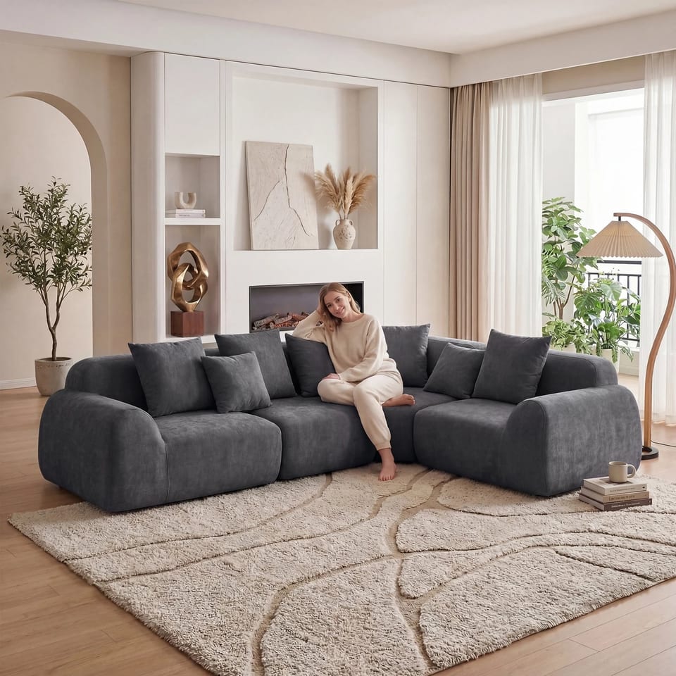 Oversized Cloud Velvet Curved Sectional Sofa 118' Boneless Square Chaise, product photo
