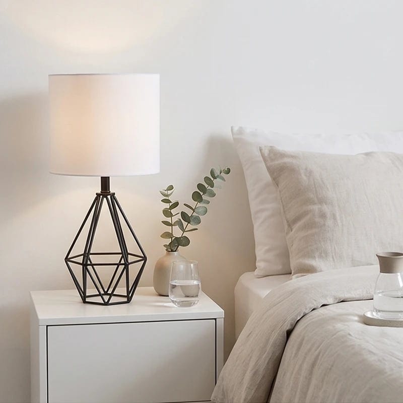 USA Scandinavian Geometric Iron Art Table Lamp Modern Nightstand Light with, product photo