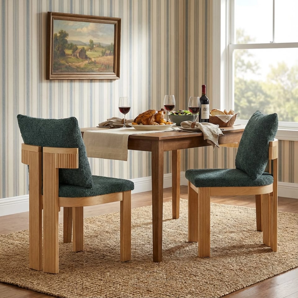Boucle Dining Chair Set of 2 Rubberwood Frame for Dining Room Kitchen, product photo