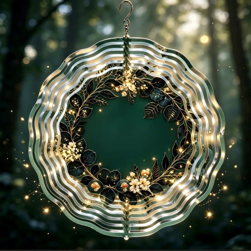 Fresh Mint Green & Silver Snowflake UV Printed Heart-Shaped Iron Wind Chime, product photo
