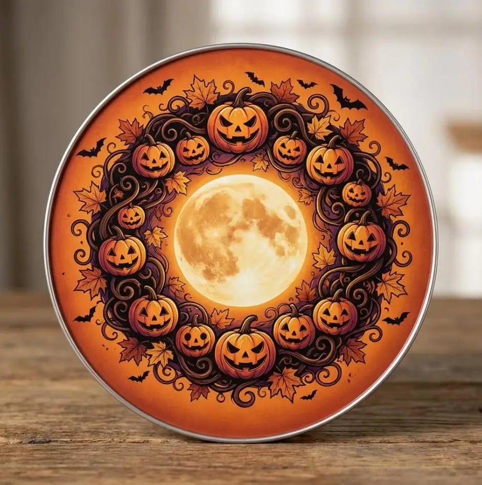 Halloween Pumpkin Wreath Art Deco Hanging Wall Decor 20cm Round Iron Sign with, product photo