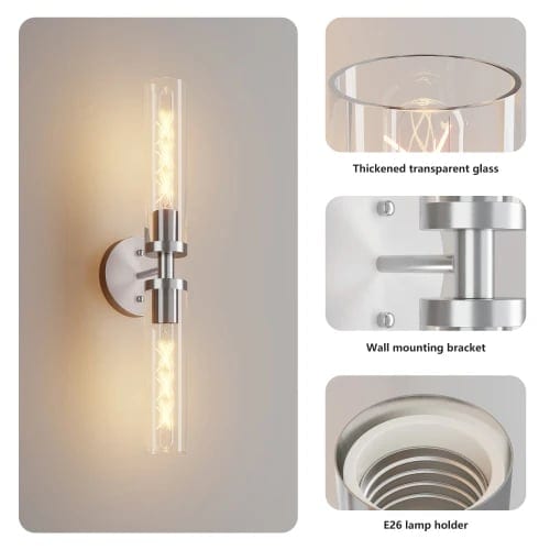 Wall Sconces Set 2 Hardwired Brushed Nickel LED Touch Control Dimmable Iron, product photo