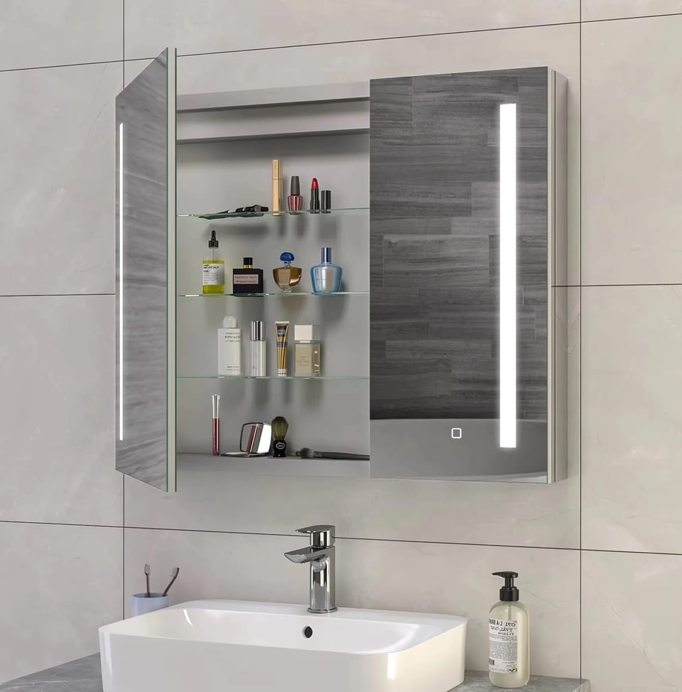 USA Double Door Smart Defogger LED Mirrored Cabinet, product photo