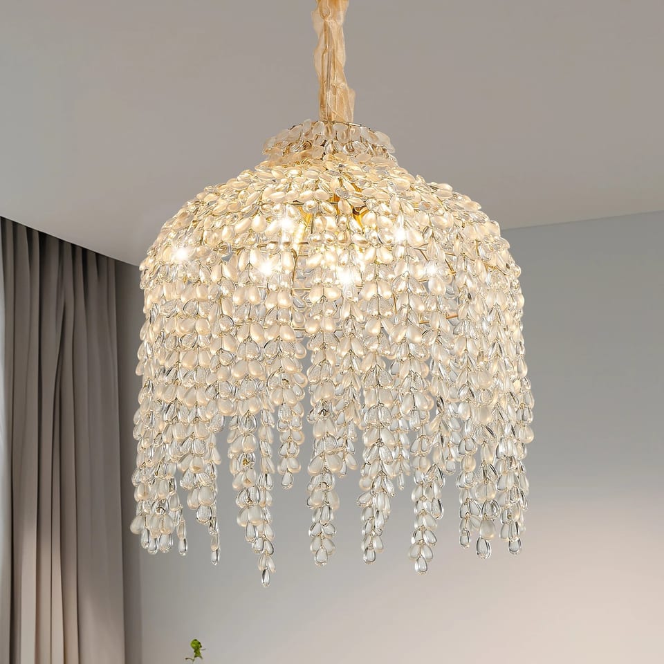 5-Light Crystal Chandelier Adjustable Height Pendant Light with Grape-Shaped, product photo