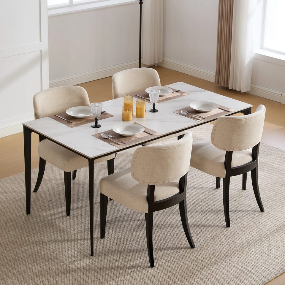 Wooden Dining Chairs Set of 2 Modern Fabric Upholstered Dining Room Chair, product photo