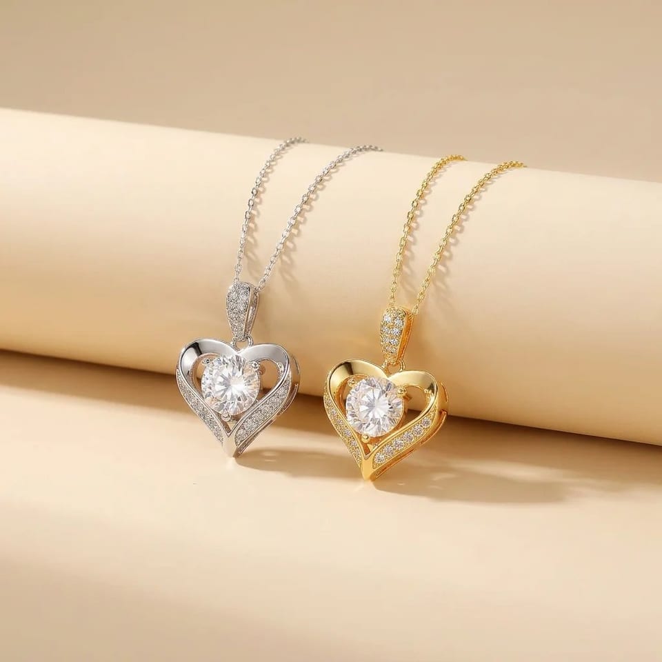 Luxury Moissanite Heart Pendant 925 Sterling Silver Chain Women Anniversary, product photo