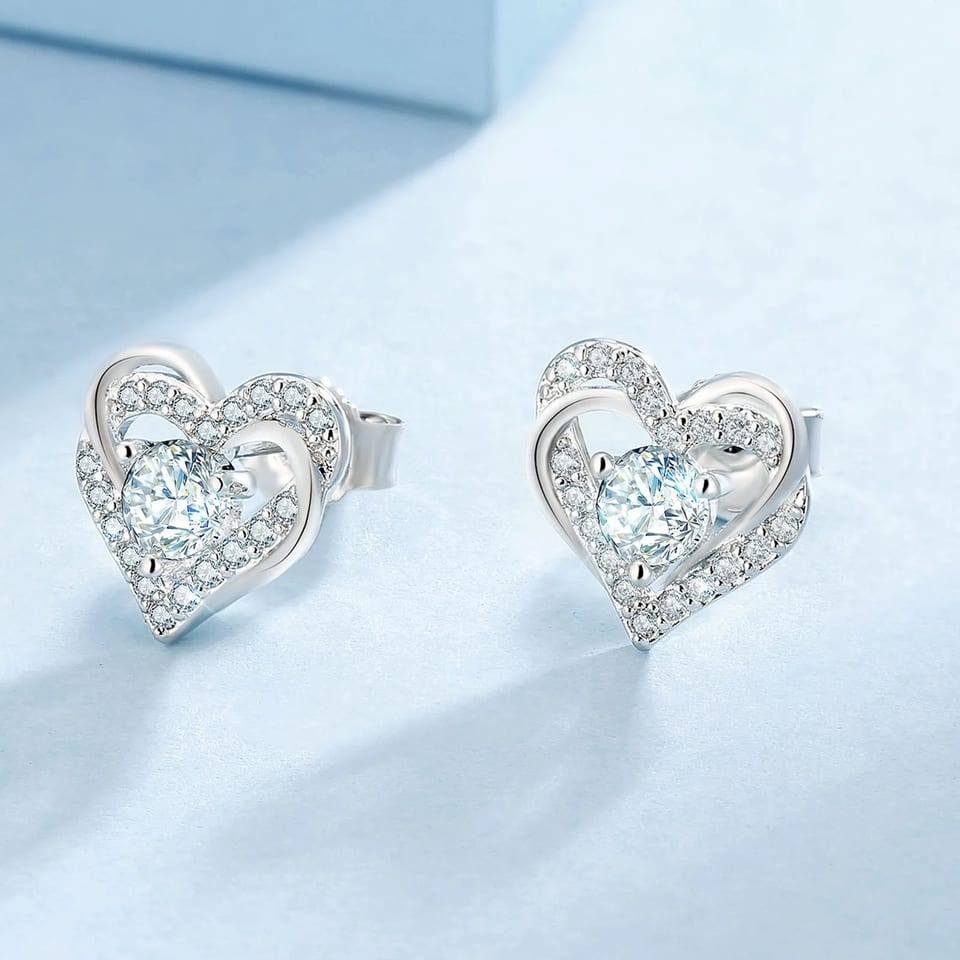 USA Luxury Moissanite Stud 0.6ct Heart VVS Lab Diamond GRA 14K Gold Plated, product photo