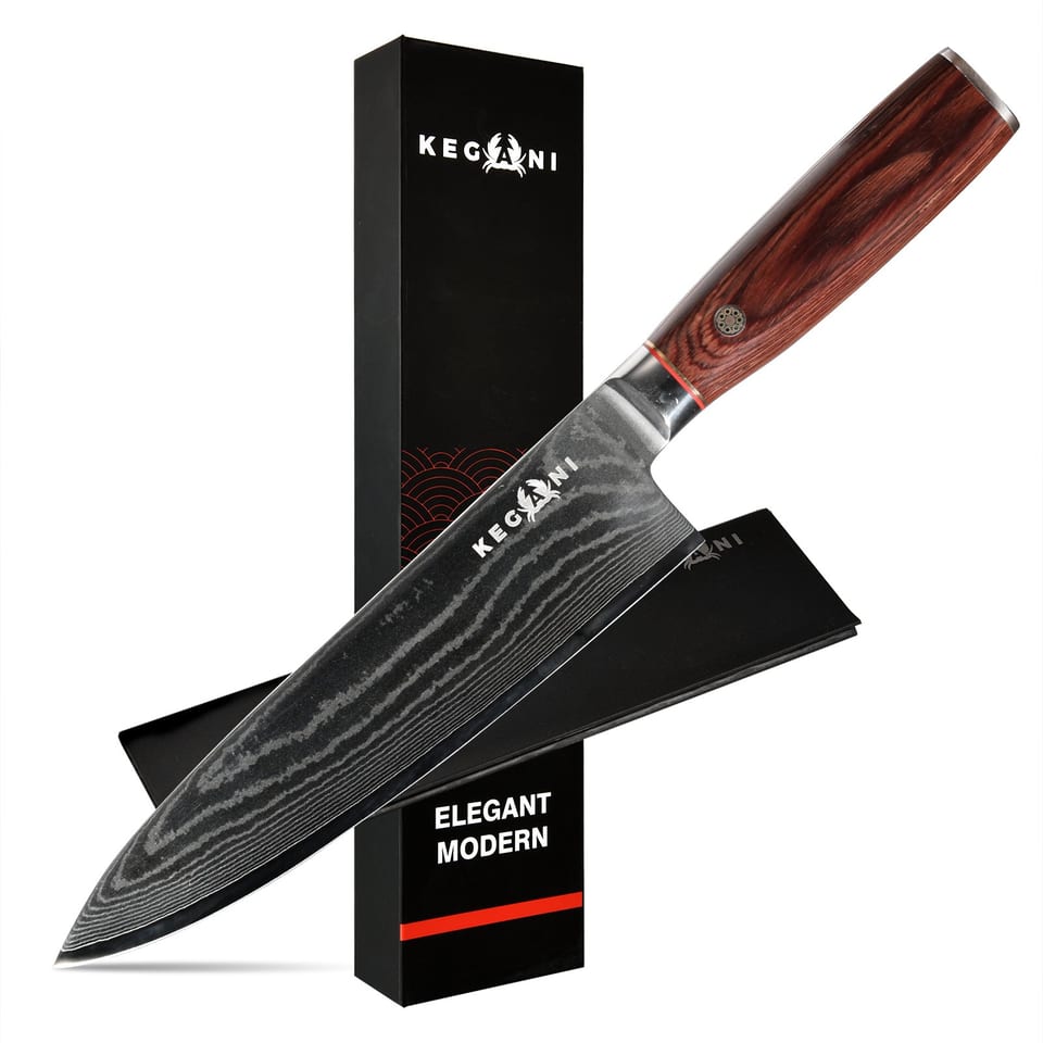 Kegani 8 Inch Damascus Chef Knife 67 Layers 10Cr15CoMoV Japanese Knife Hammered, product photo