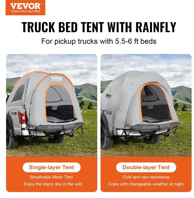 Truck Bed Tent, 5.5'-6' Pickup Truck Tent With Rain Layer And Carry Bag, product photo