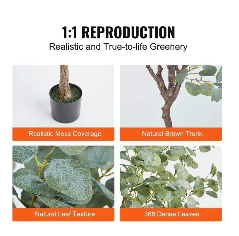 Artificial Eucalyptus Tree, 6 FT Tall Faux Plant, Secure PE Material & Anti-Tip, product photo