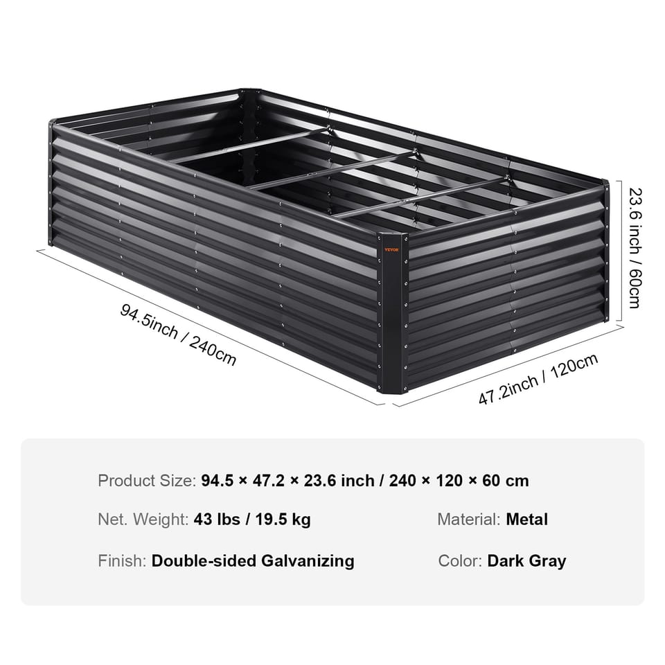 VEVOR Galvanized Raised Garden Bed Planter Box 94.5x47.2x23.6inch Flower, product photo