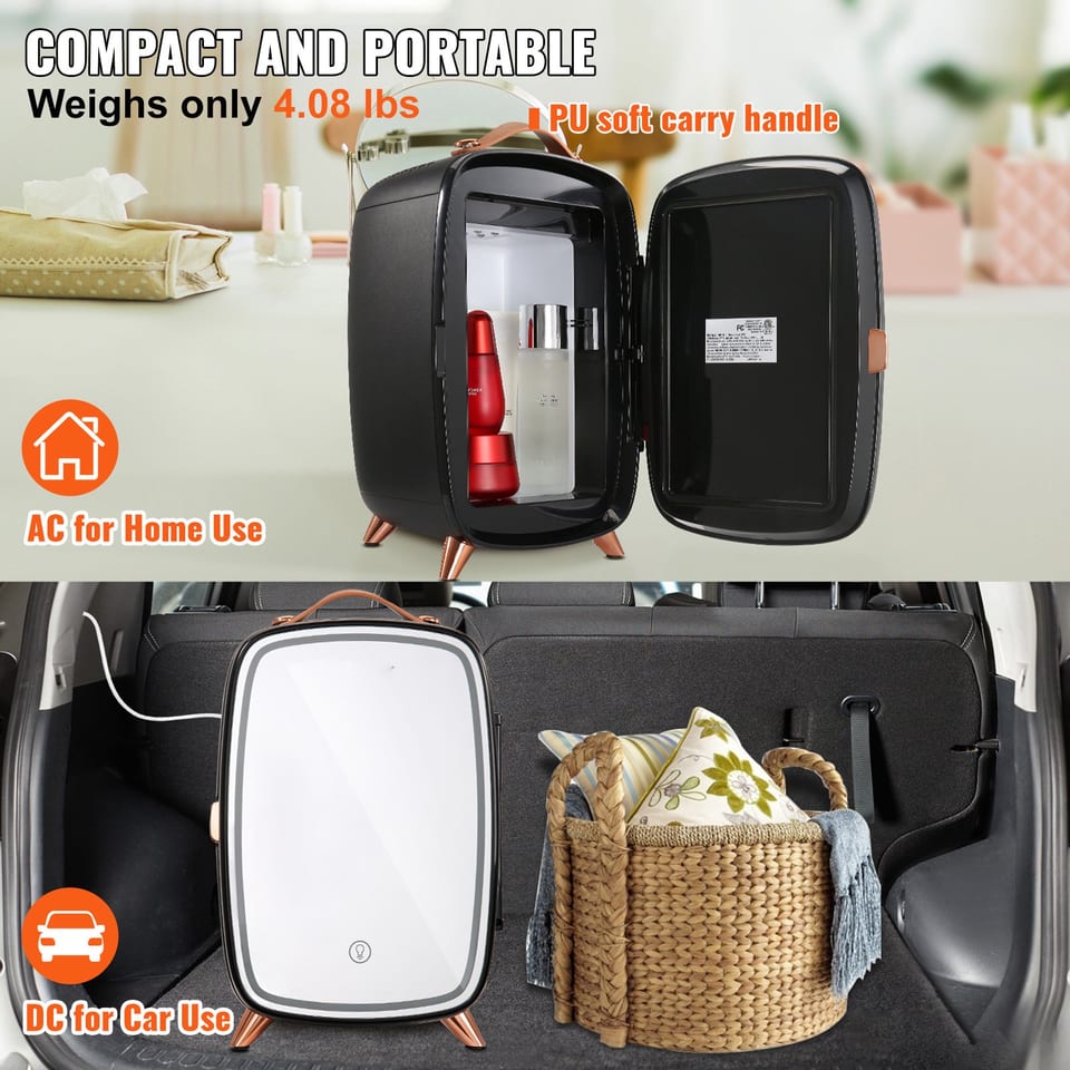 Vevor Mini Fridge, 6L Skincare Fridge With LED Light And HD Mirror, AC DC, product photo