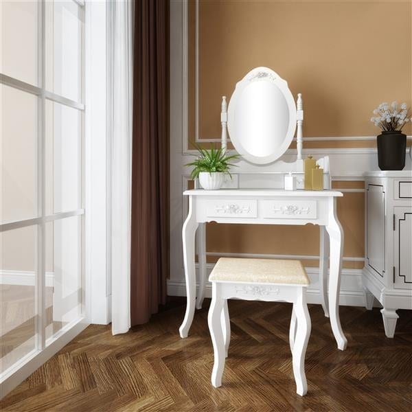 Four Drawer Single Mirror Dressing Table Set, product photo