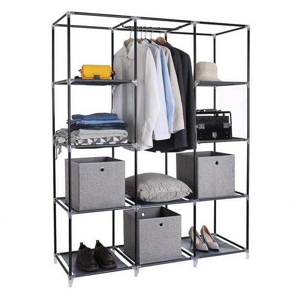 Non Woven Wardrobe 4 Layers 10 Grids 130 X 45 X 167cm - Gray, product photo