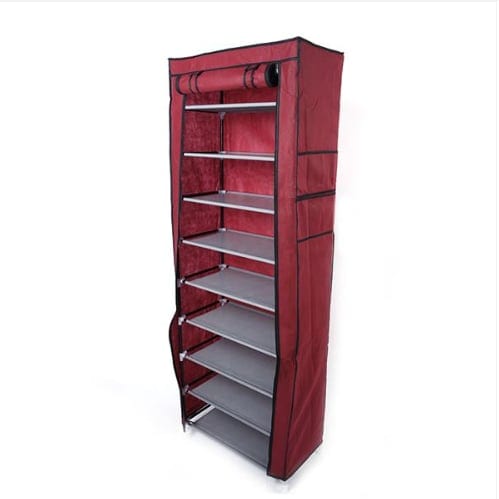 10 Layers 9 Grids Non-woven Fabric Shoe Cabinet Wine Red Color, product photo