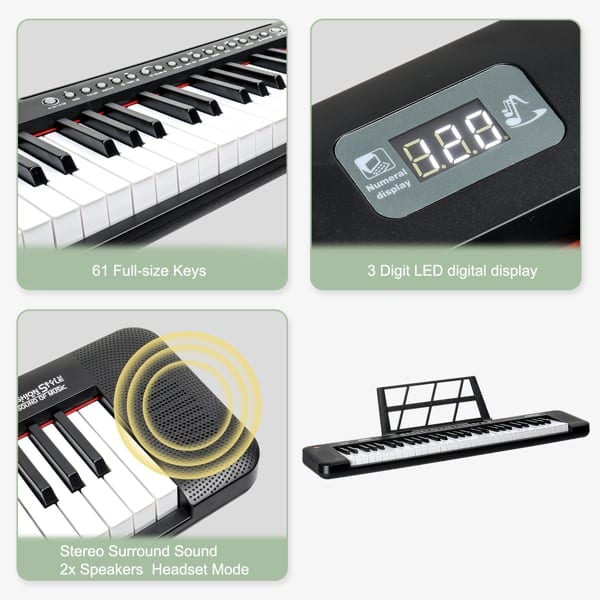61 Key Electronic Keyboard With Light Up And Support, Stool Set, AM Not, product photo