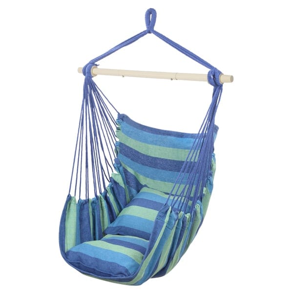 Cut Off Galvanized Pipe, Blue Strip, Cushion Hanging Chair, Polyester Cotton, product photo