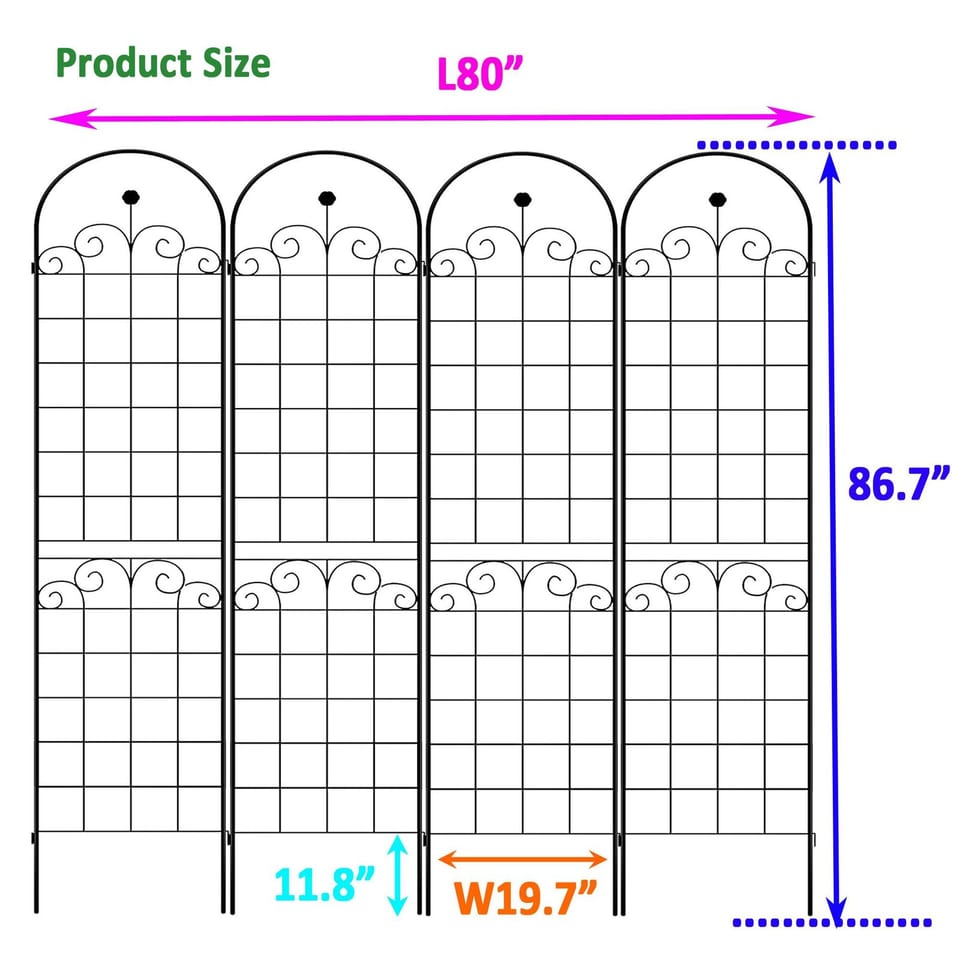 4 Pack Metal Garden Trellis For Climbing Plants Outdoor Netting Trellis, product photo