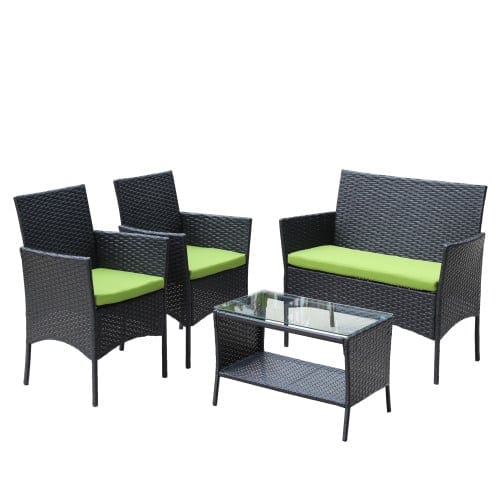 4 PC Rattan Patio Furniture Set Outdoor Patio Cushioned Seat Wicker Sofa Green, product photo