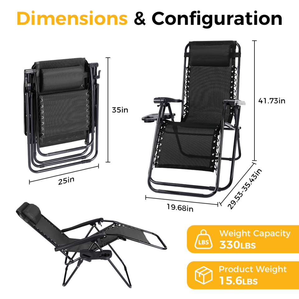 Set Of 2 Zero Cravity Lounge Chairs,Outdoor Patio Folding Recliners For Pool, product photo