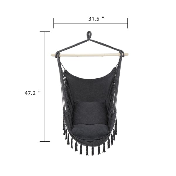 Galvanized Pipe Cut Gray Fringe Cushion Hanging Chair Polyester Cotton Belt, product photo